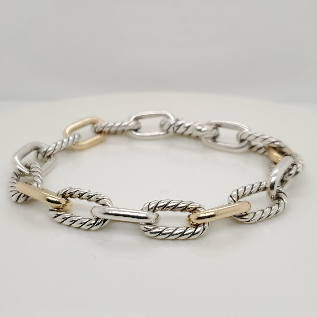 David Yurman Silver And 18kt Yellow Gold Madison Oval Link Bracelet.