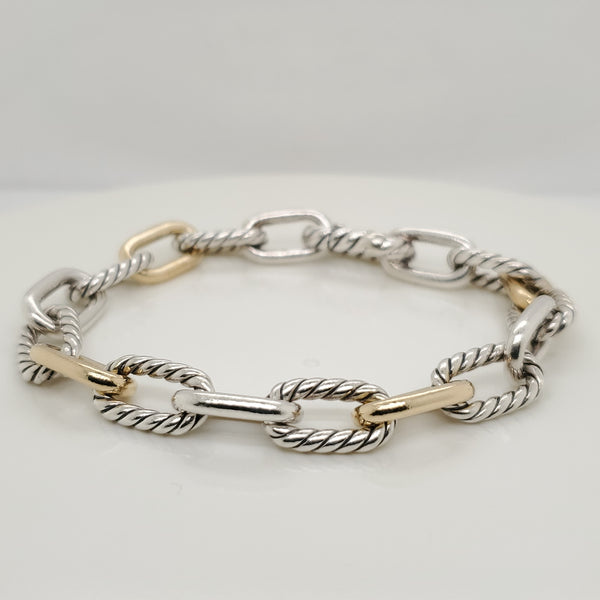 David Yurman Silver And 18kt Yellow Gold Madison Oval Link Bracelet.