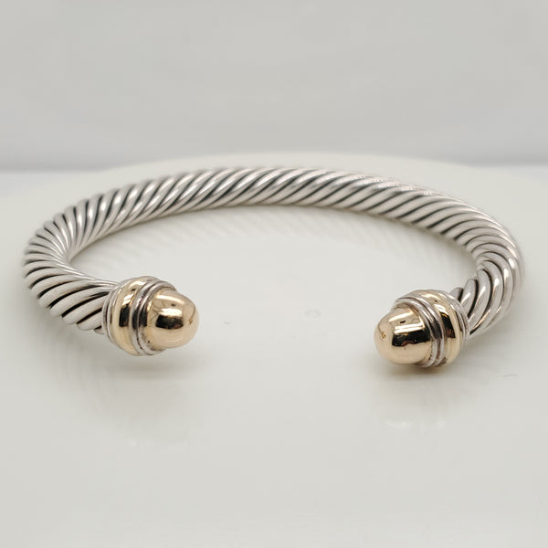 Pre - Owned David Yurman Sterling Silver And 14Kt Yellow Gold 7mm Classic Cable Bracelet