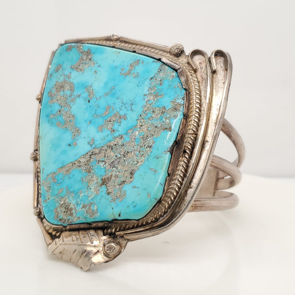 Vintage Southwester Sterling Silver And Turquoise Cuff Bracelet