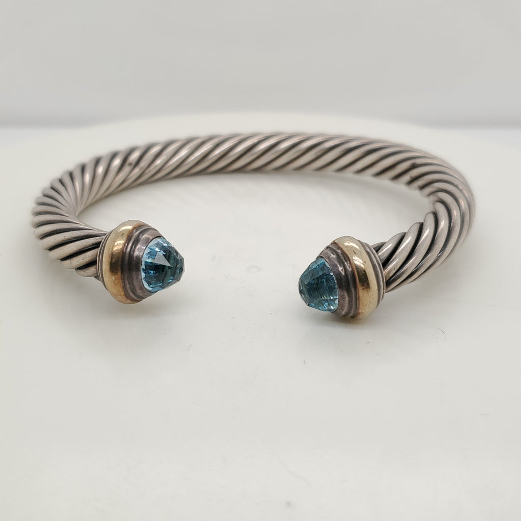 Pre - Owned David Yurman Sterling Silver Blue Topaz Cuff Bracelet