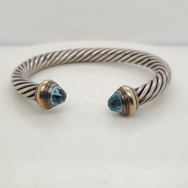 Pre - Owned David Yurman Sterling Silver Blue Topaz Cuff Bracelet