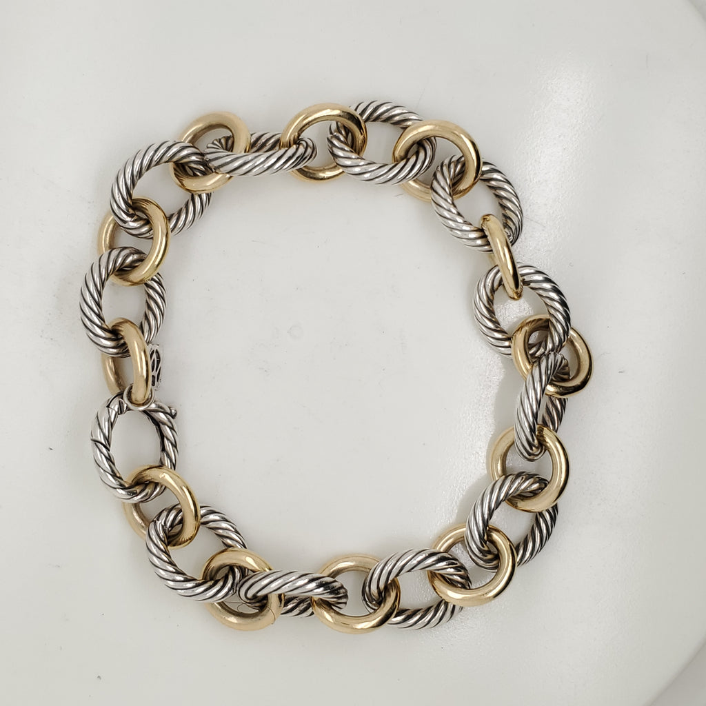 David Yurman Silver And 18kt Yellow Gold Round Link Bracelet.