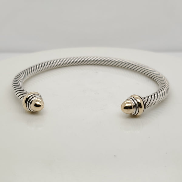 Pre - Owned David Yurman Sterling Silver Gold Cap Cable Cuff Bracelet