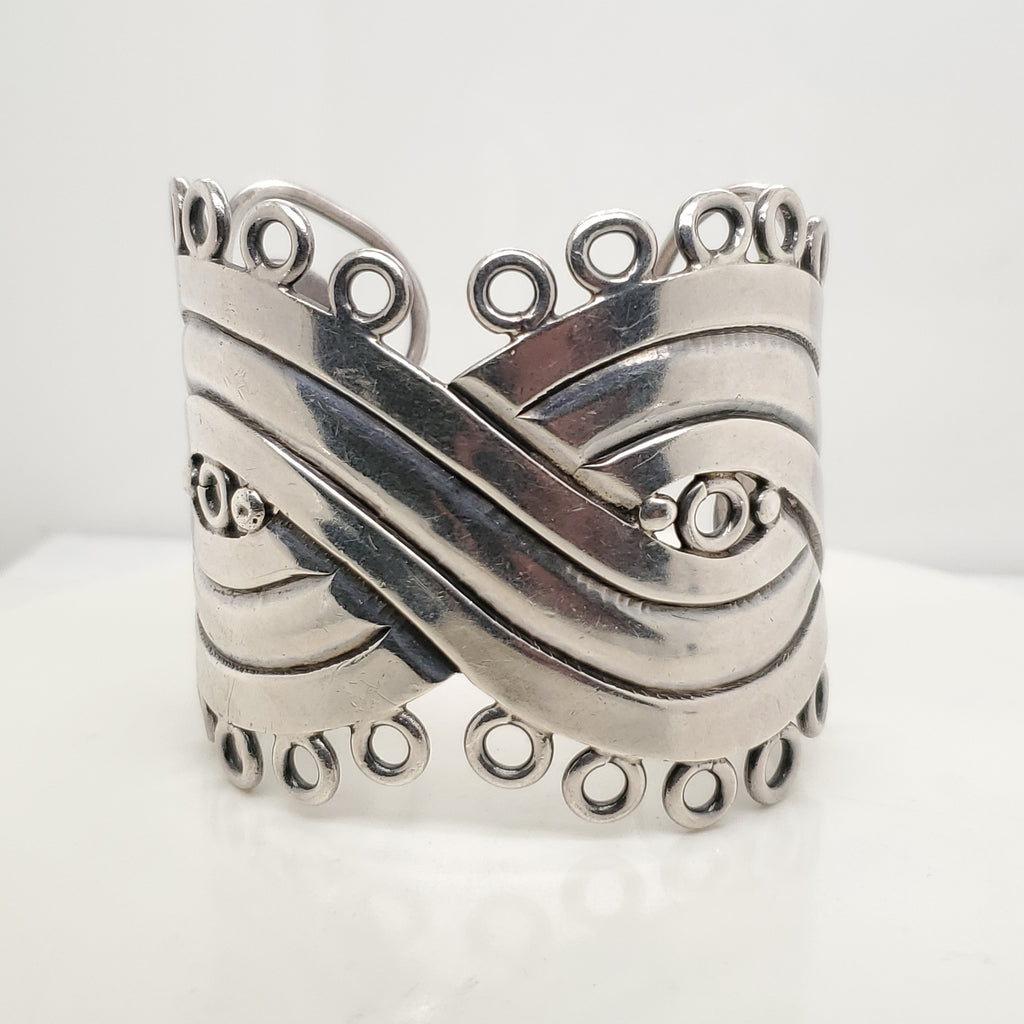 Vintage William Spratlin Taxco Mexico Sterling Silver Wide Cuff Bracelet