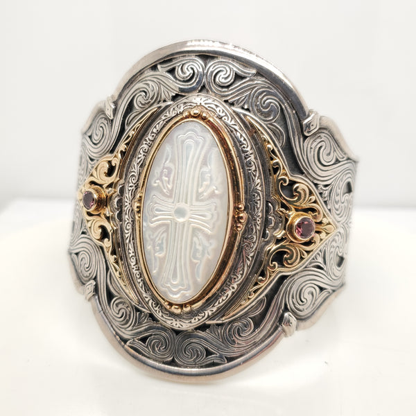 Konstaino Sterling Silver and 18kt yellow Gold Wide Cuff bracelet