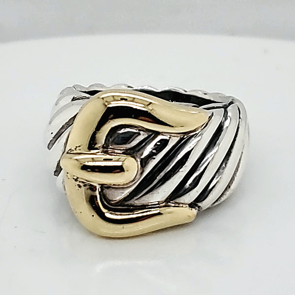 Pre - Owned David Yurman Sterling Silver and 18kt Yellow Gold Buckle Ring