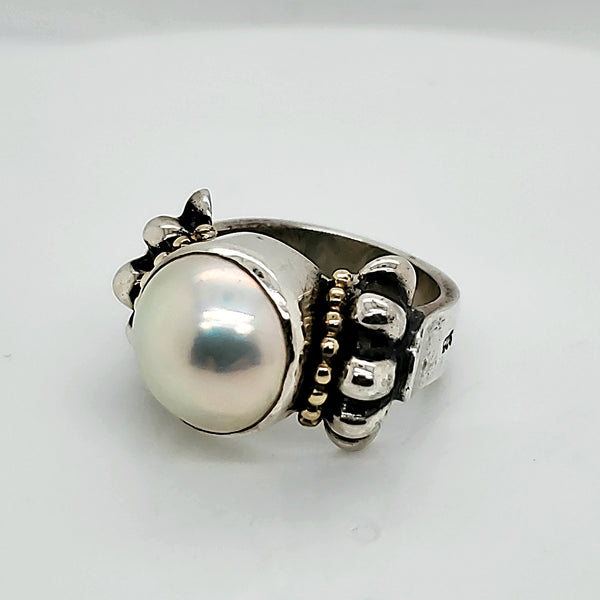 Lagos Caviar Sterling With 18Kt Yg Pearl Ring