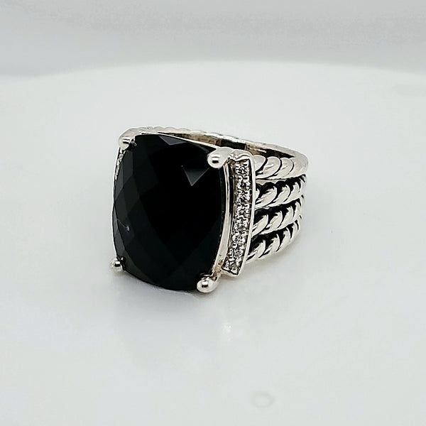 Pre - Owned David Yurman Wheaton Diamond & Onyx Wheaton Ring