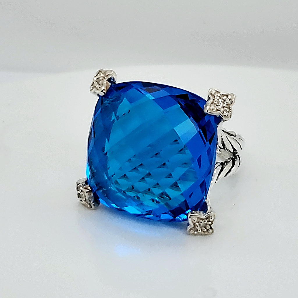 Pre - Owned David Yurman Chatelaine Electric Blue Stone And Diamond Ring