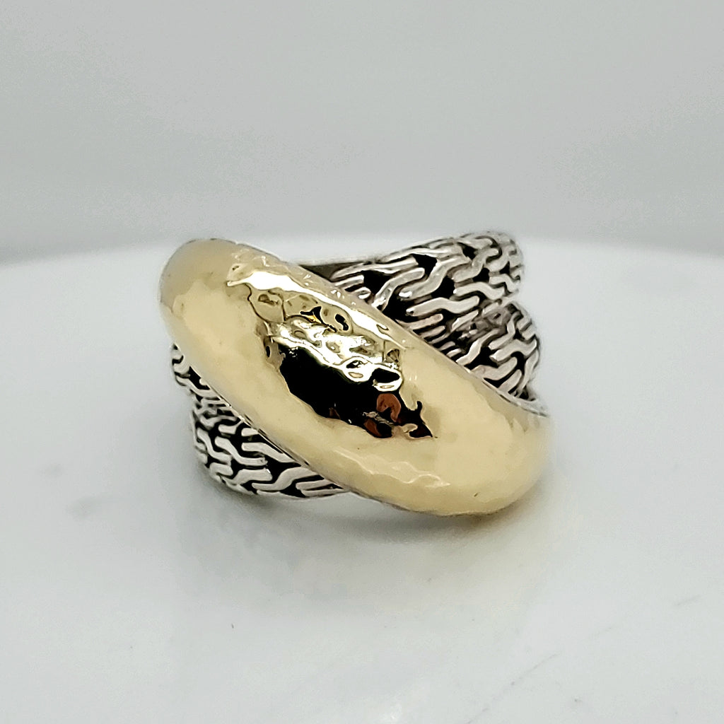 Pre - Owned John Hardy Sterling Silver and 18kt Yellow Gold Ring