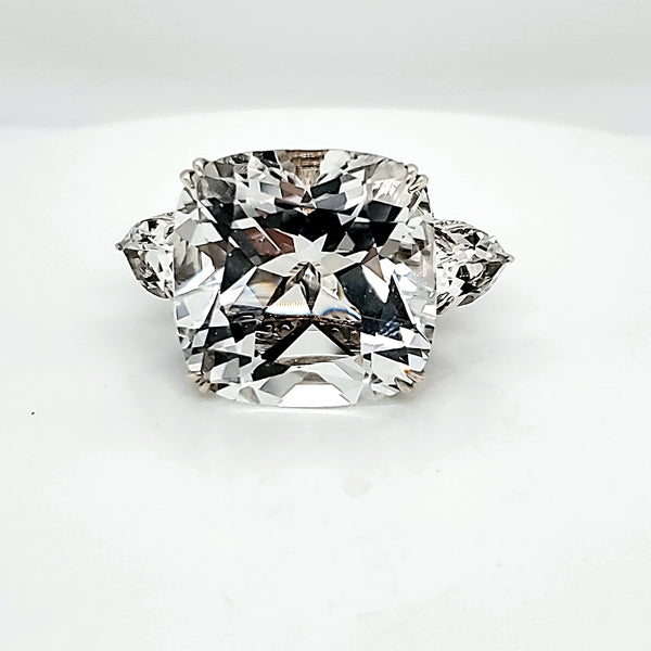 Pre - Owned John Hardy Sterling Silver White Topaz and Diamond Ring