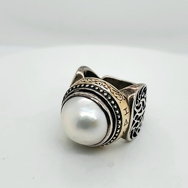 Pre-Owned Konstantino Sterling Silver And 18Kt Yellow Gold Pearl Ring