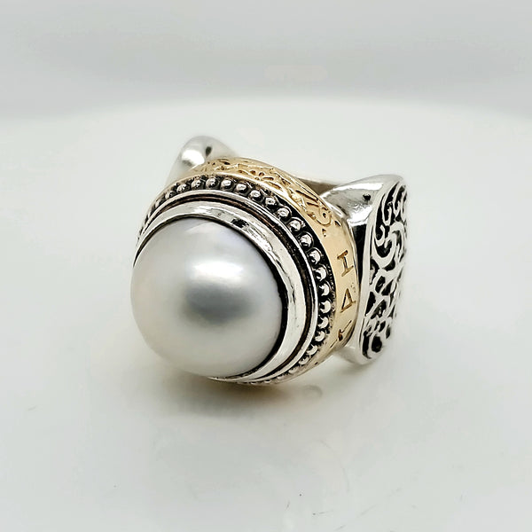 Pre-Owned Konstantino Sterling Silver And 18Kt Yellow Gold Pearl Ring