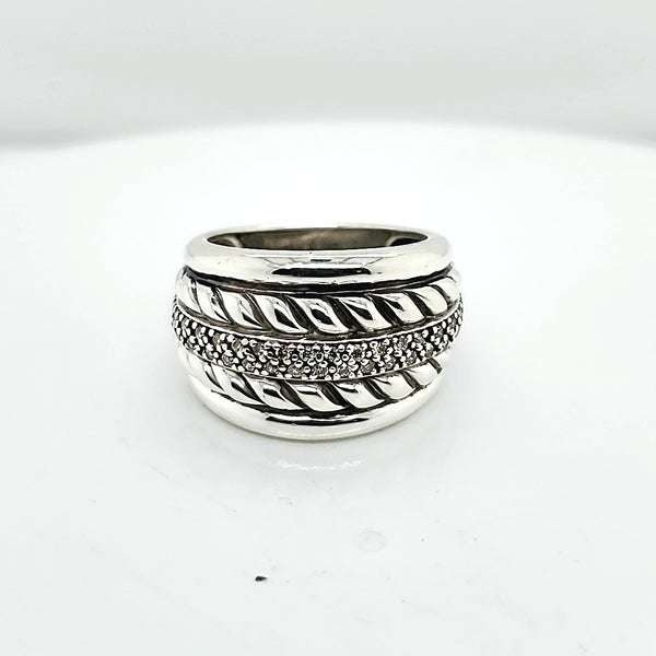 Pre-Owned David Yurman Sterling Silver and Diamond Ring