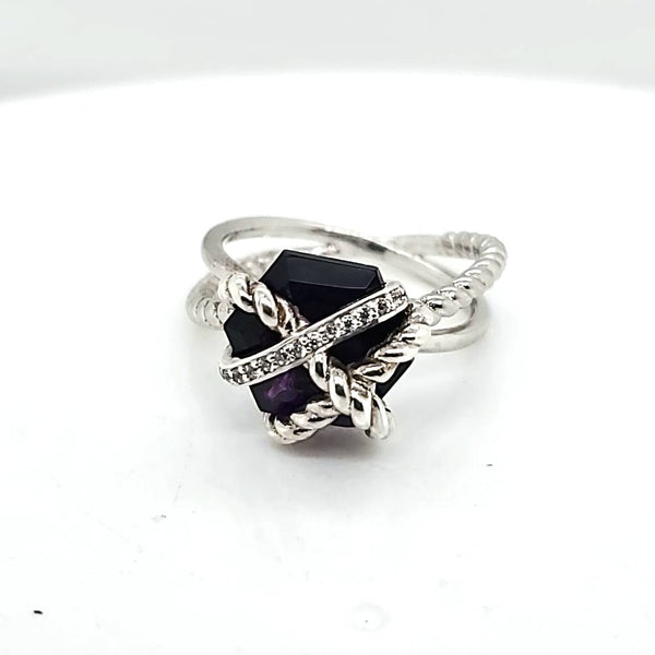 David Yurman Cable Wrap Diamond and Amethyst Ring