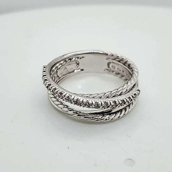 Pre-Owned David Yurman Sterling Silver and Diamond Crossover Band