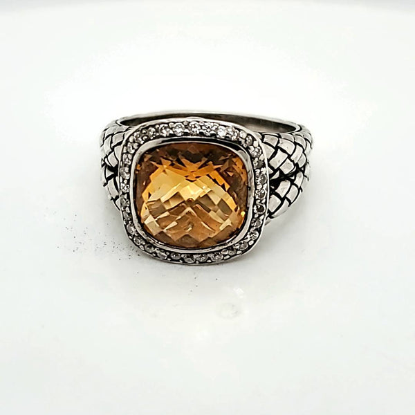 Scott Kay sterling Silver Citrine and Diamond Ring