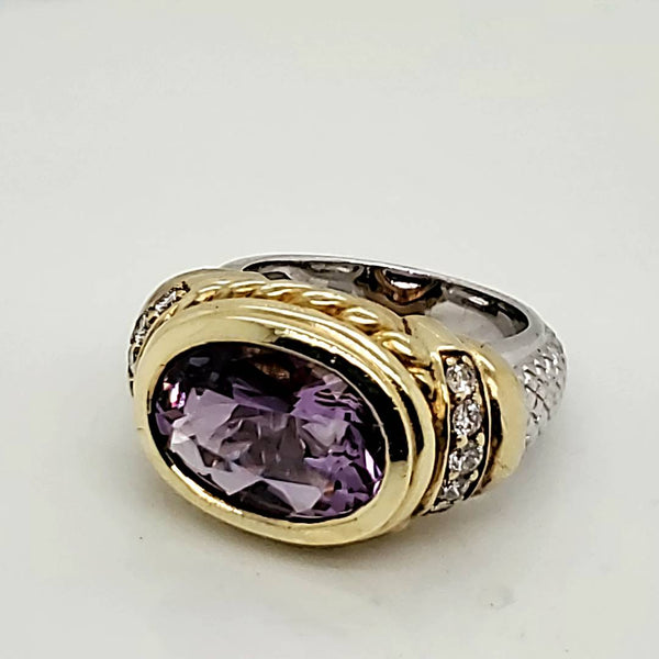 Judith Ripka Sterling Silver and 18kt Yellow Gold Purple Crystal and Diamond Ring