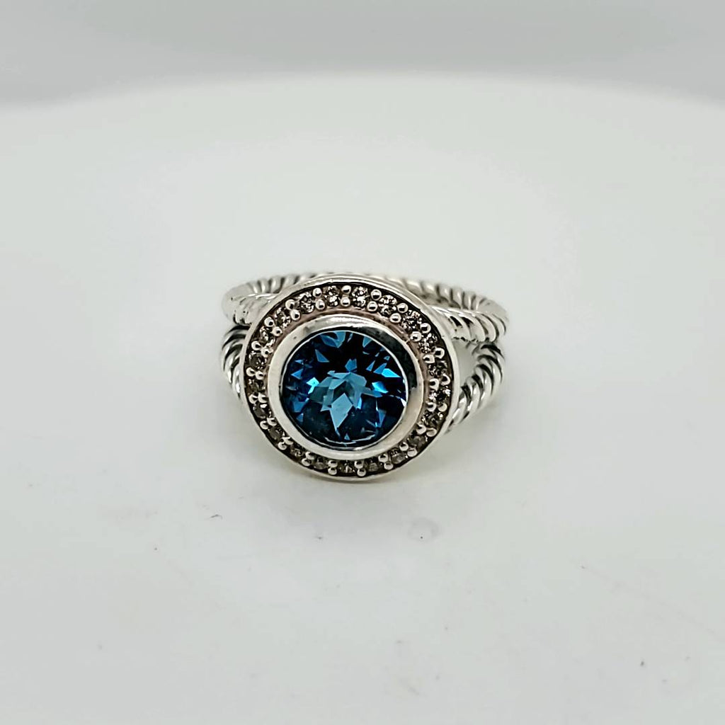 Pre-Owned David Yurman Albion Blue Topaz And Diamond Ring