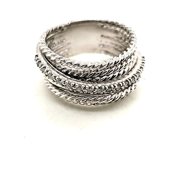 Pre-Owned David Yurman Sterling Silver and Diamond Crossover Band