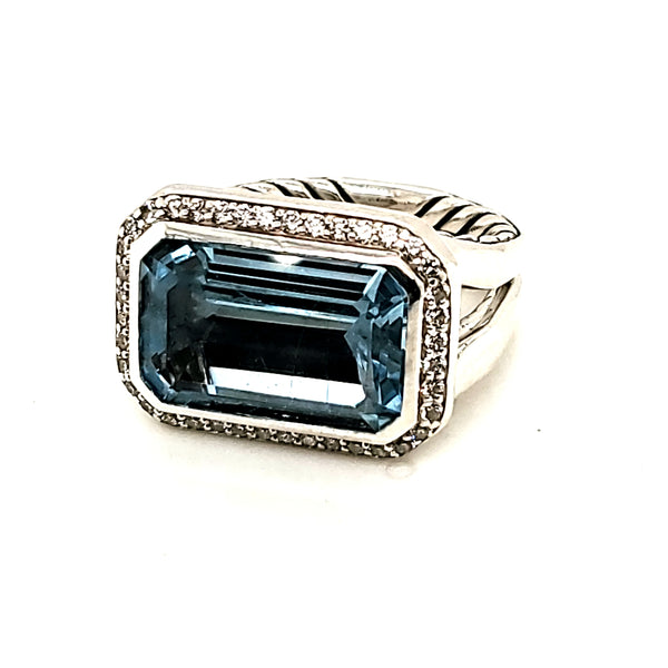 Pre-Owned David Yurman Albion Blue Topaz And Diamond Ring