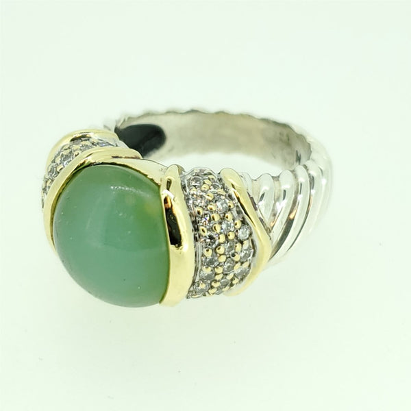 David Yurman silver and 18kt gold, diamond and chalcedony thoroughbred ring