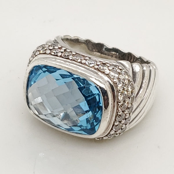 David Yurman Diamond and Blue Topaz Ring