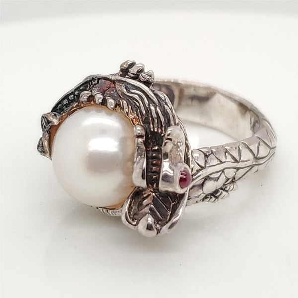 John Hardy Legends Naga Sterling Silver Ruby And Black Sapphire Dragon Ring