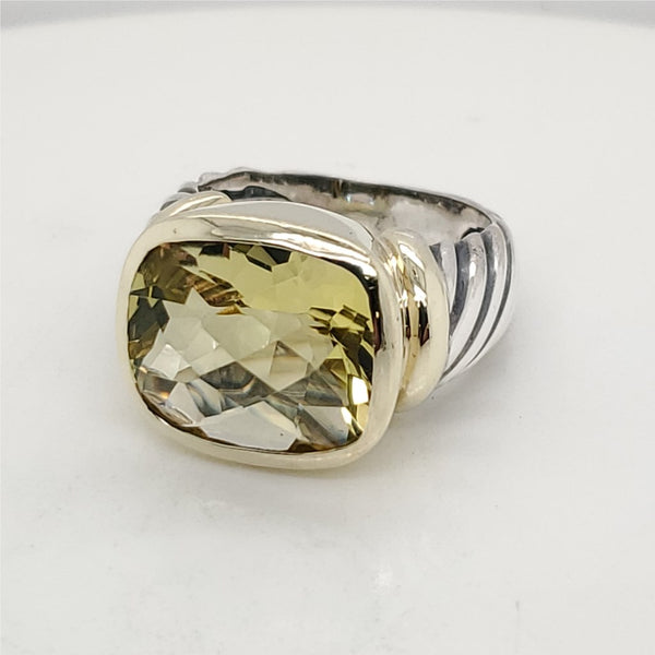 David Yurman Sterling Silver Albion Ring With 14mm Square Canary Quartz