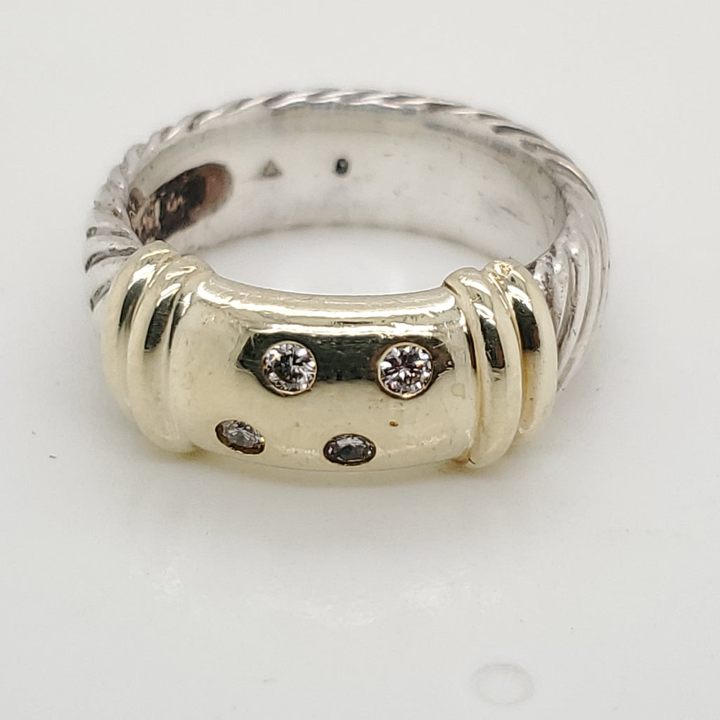 David Yurman Sterling Silver and Yellow Gold Diamond Ring