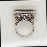 Pre - Owned John Hardy Sterling Silver and 18kt Yellow Gold Blue Topaz Ring