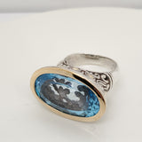 Pre - Owned John Hardy Sterling Silver and 18kt Yellow Gold Blue Topaz Ring