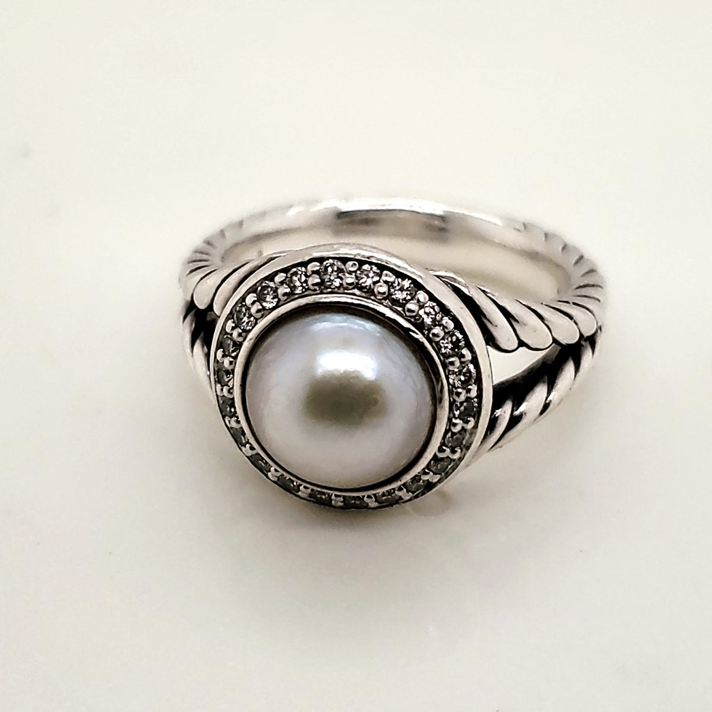 Pre-owned David Yurman Albion Pearl And Diamond Ring