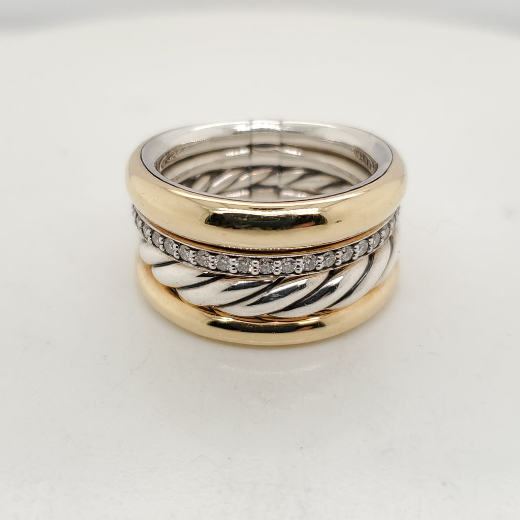 David Yurman Sterling Silver and Yellow Gold Diamond Ring