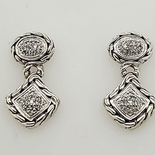 Pre - Owned John Hardy Sterling Silver And Diamond Earrings