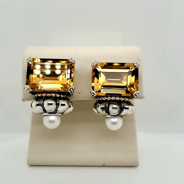 Lagos Caviar Silver Citrine Earrings