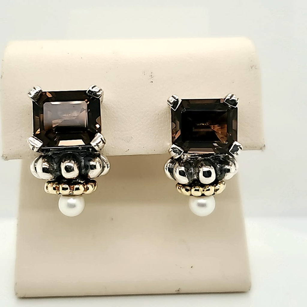 Lagos Caviar Silver Smoky Topaz Earrings