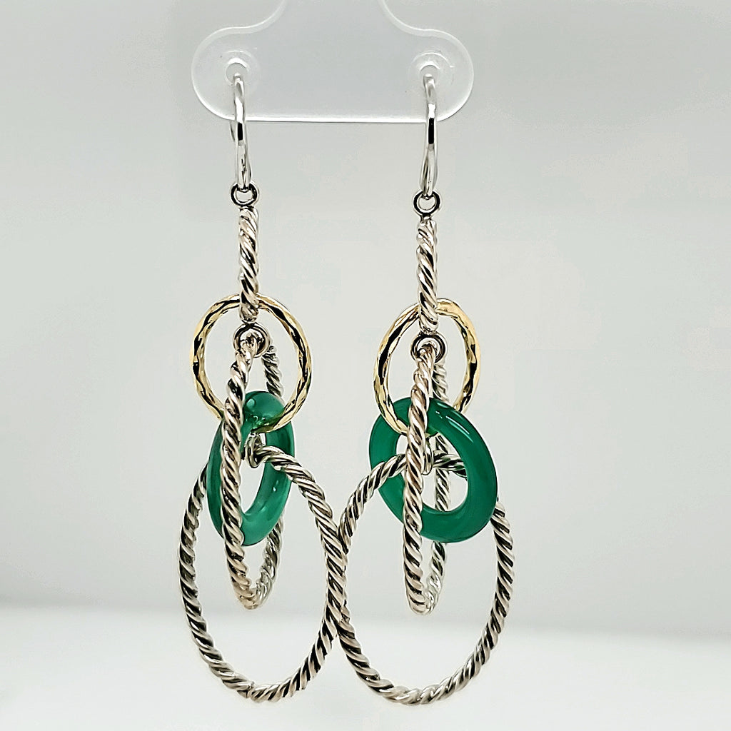 Pre-Owned David Yurman Mobile Chain Dangle Green Onyx And Gold Earrings