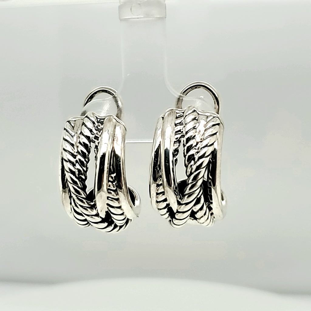 Pre-Owned David Yurman Sterling Silver Half Hoop Earrings