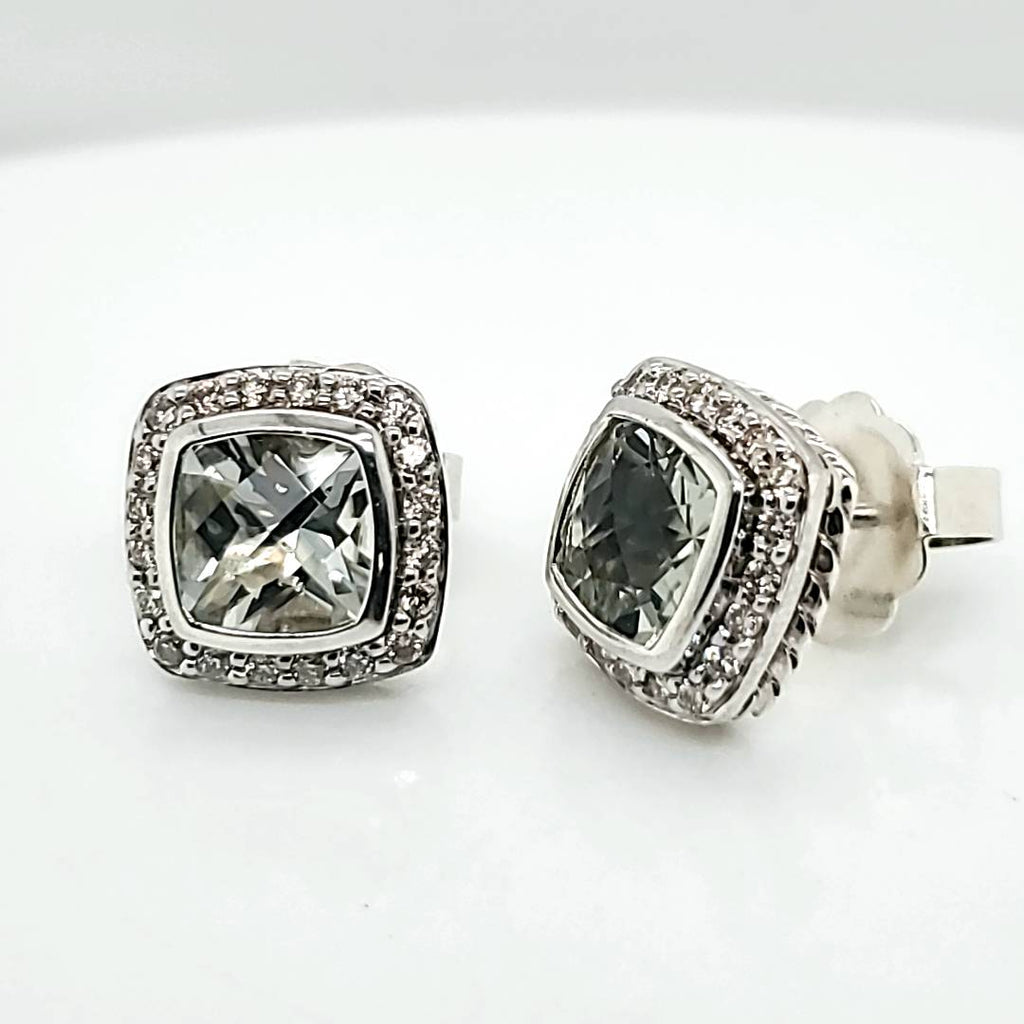 Pre-Owned David Yurman Albion 7mm Prasiolite and Diamond Earrings