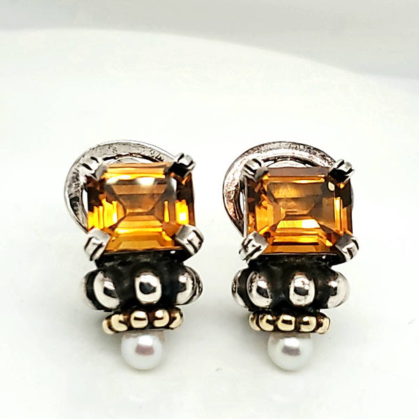 Lagos Caviar Citrine And Pearl Earrings