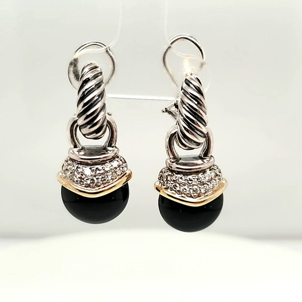 David Yurman Onyx and Diamond Dangle Earrings