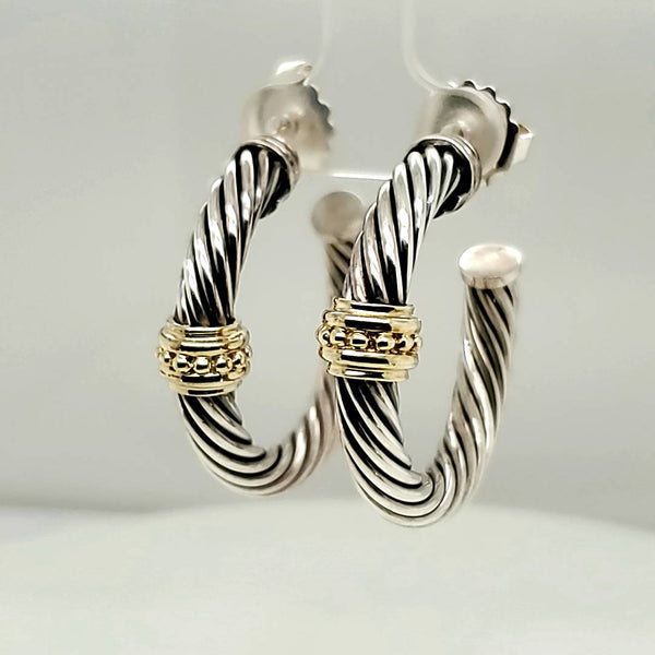 Pre-owned Vintage David Yurman Silver and Gold Hoop Earrings