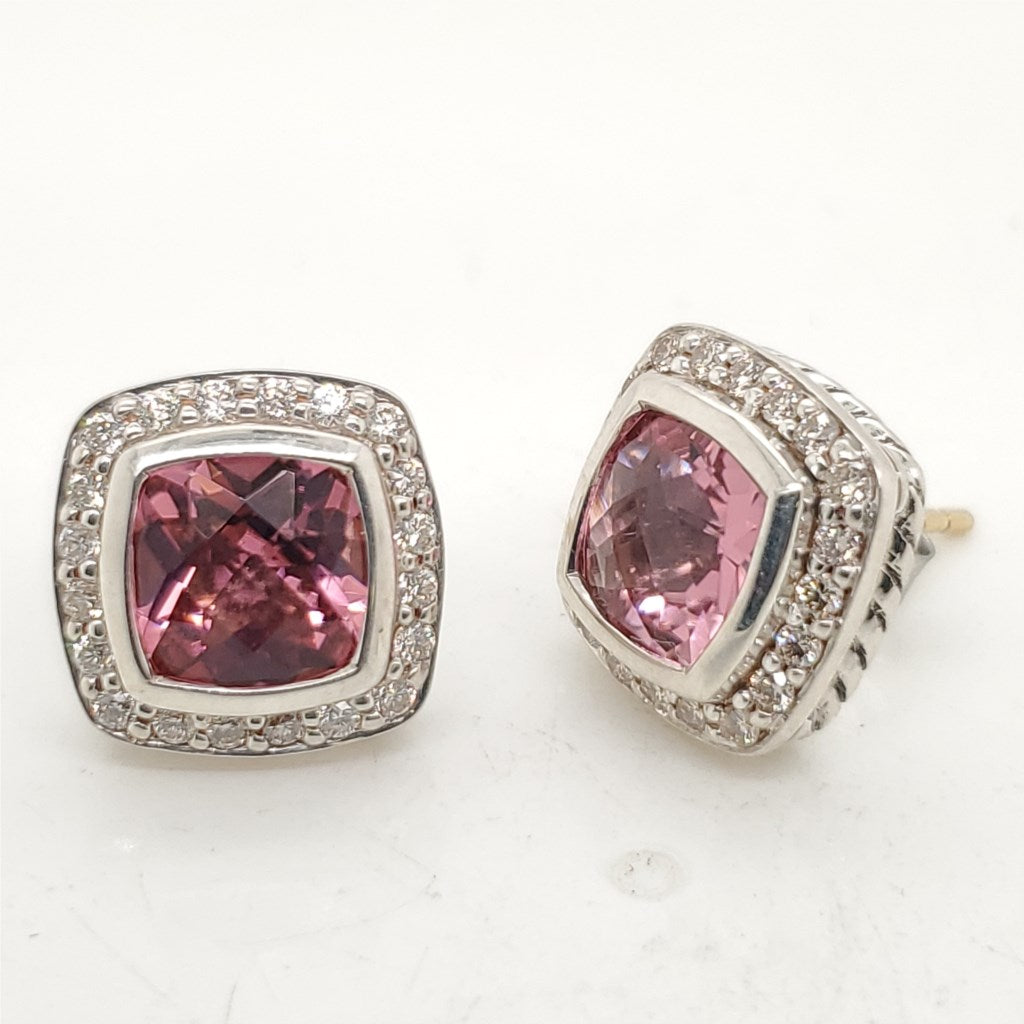 Pre-Owned David Yurman Albion 7mm Pink Tourmaline and Diamond Earrings