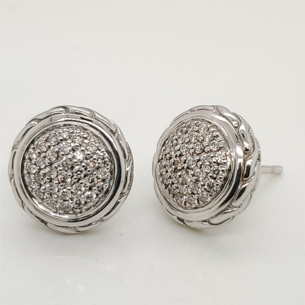 John Hardy Classic Chain Sterling Silver and Diamond Earrings