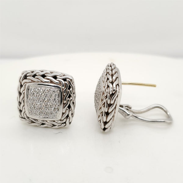 John Hardy Classic Chain Sterling Silver and Diamond Earrings