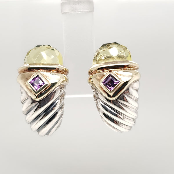 Pre - Owned David Yurman  Sterling Silver and 14kt Yellow Gold Renaissance Earrings