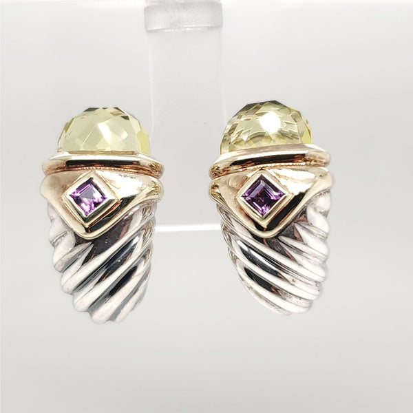 Pre - Owned David Yurman  Sterling Silver and 14kt Yellow Gold Renaissance Earrings