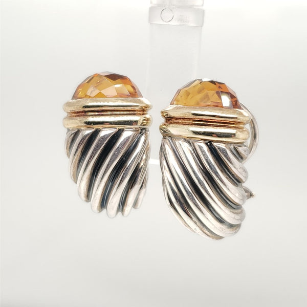 Pre - Owned David Yurman  Sterling Silver and 14kt Yellow Gold Citrine Earrings